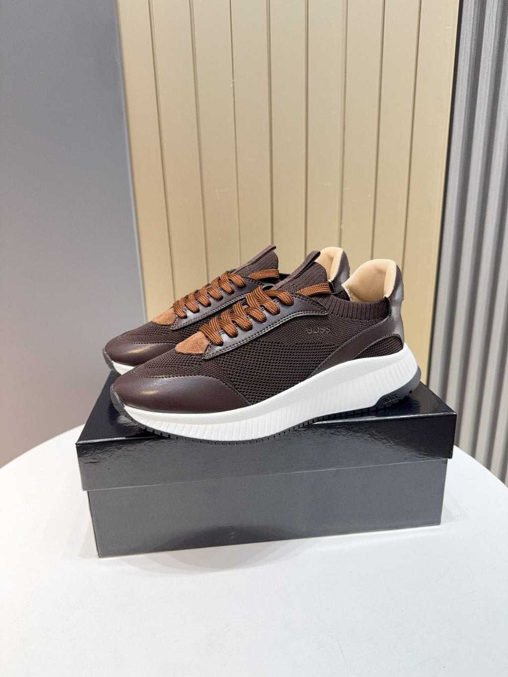 BOSS Knit Lace-Up Sneakers - Side Wordmark Detail